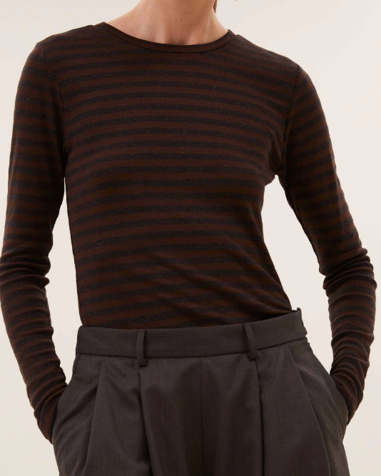 TOP BASIC LS MELANGE STRIPE COFFEE BEAN ~ BY 