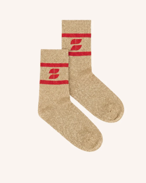 CHAUSSETTES LOGO GLITTER OYSTER POPPY RED ~ B