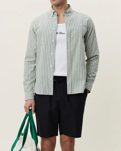 CHEMISE STRIPE COTTON LINEN GREEN - LES DEUX