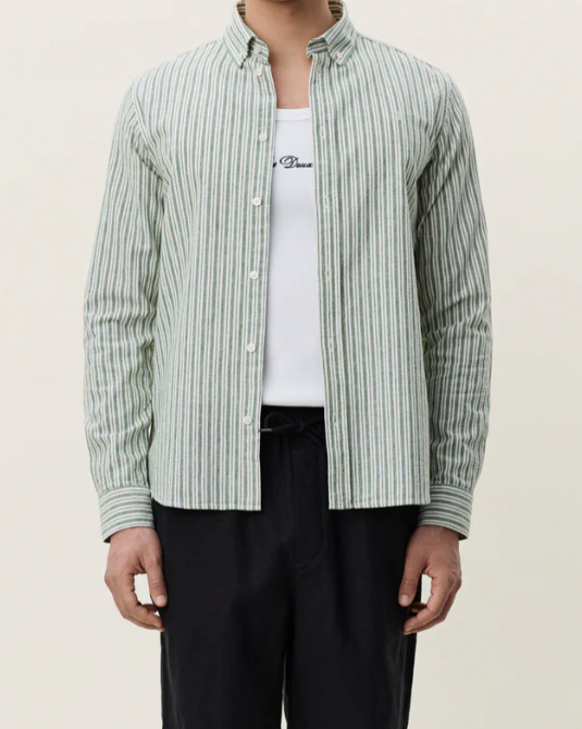 CHEMISE STRIPE COTTON LINEN GREEN - LES DEUX