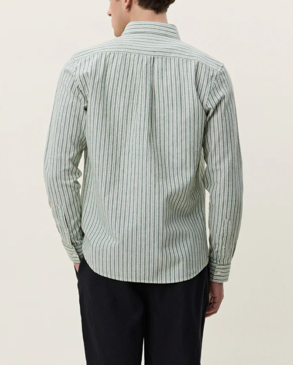 CHEMISE STRIPE COTTON LINEN GREEN - LES DEUX