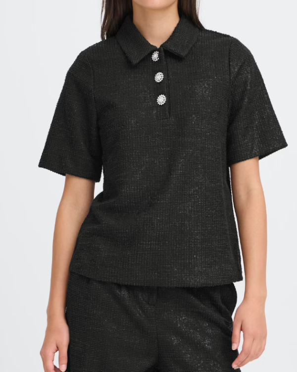 BLOUSE KATE GLEAM SS BLACK ~ ICHI