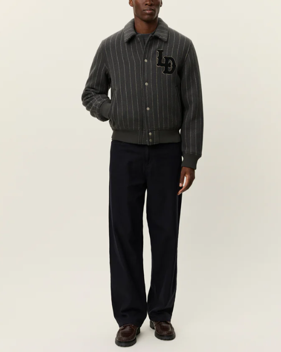 MANTEAU VARSITY PINSTRIPE WOOL GREY - LES DEU