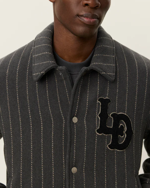 MANTEAU VARSITY PINSTRIPE WOOL GREY - LES DEU