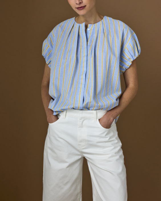 BLOUSE LEONIE LIGHT BLUE/YELLOW ~ JC SOPHIE